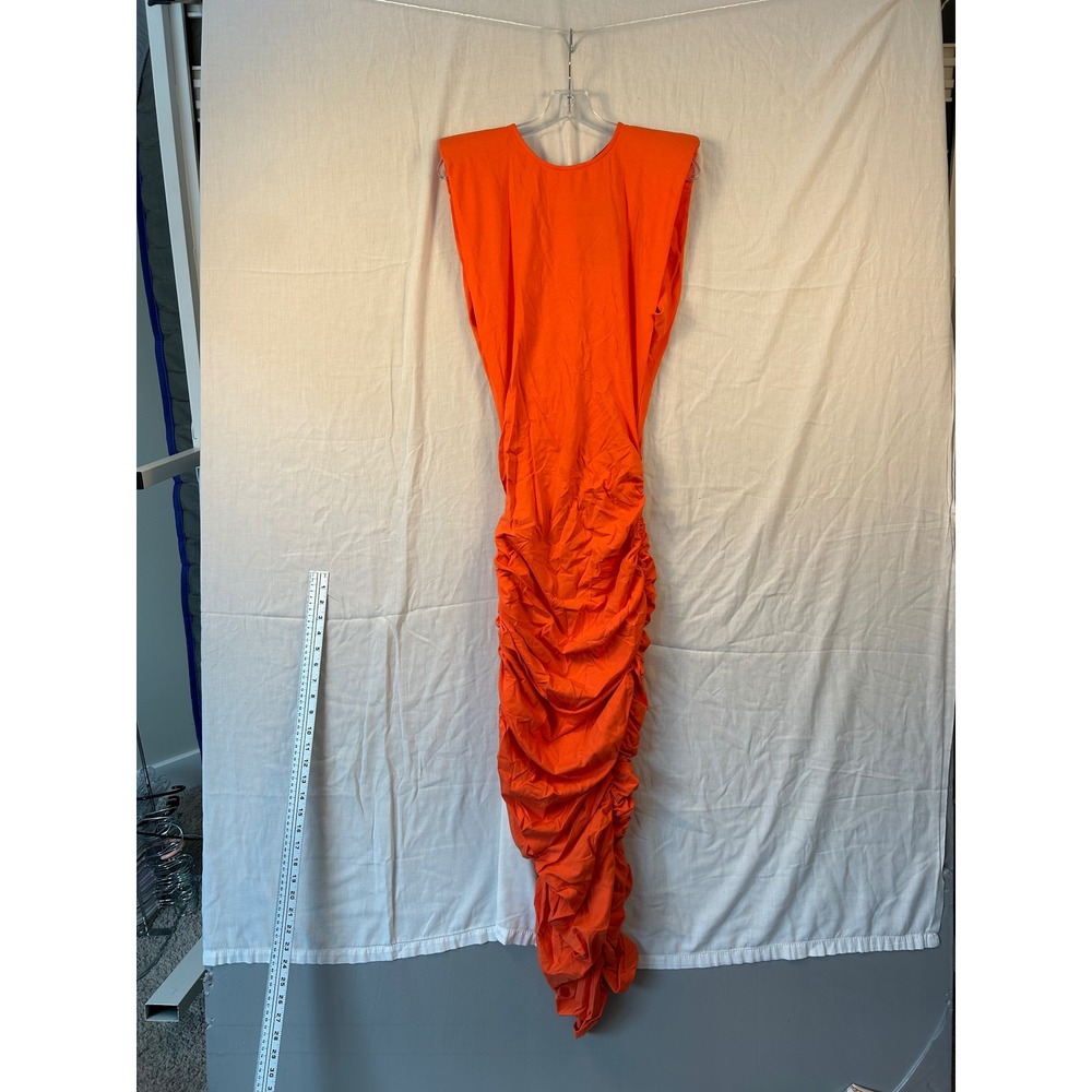 NWT Fashion Nova XL Orange Ruched Padded Shoulder Maxi Dress Sleeveless #2253